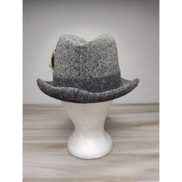 Vintage Men's United Hatters Cap Millinery Union Tweed Fedora Hat Sz 7 Feather - Picture 5 of 9